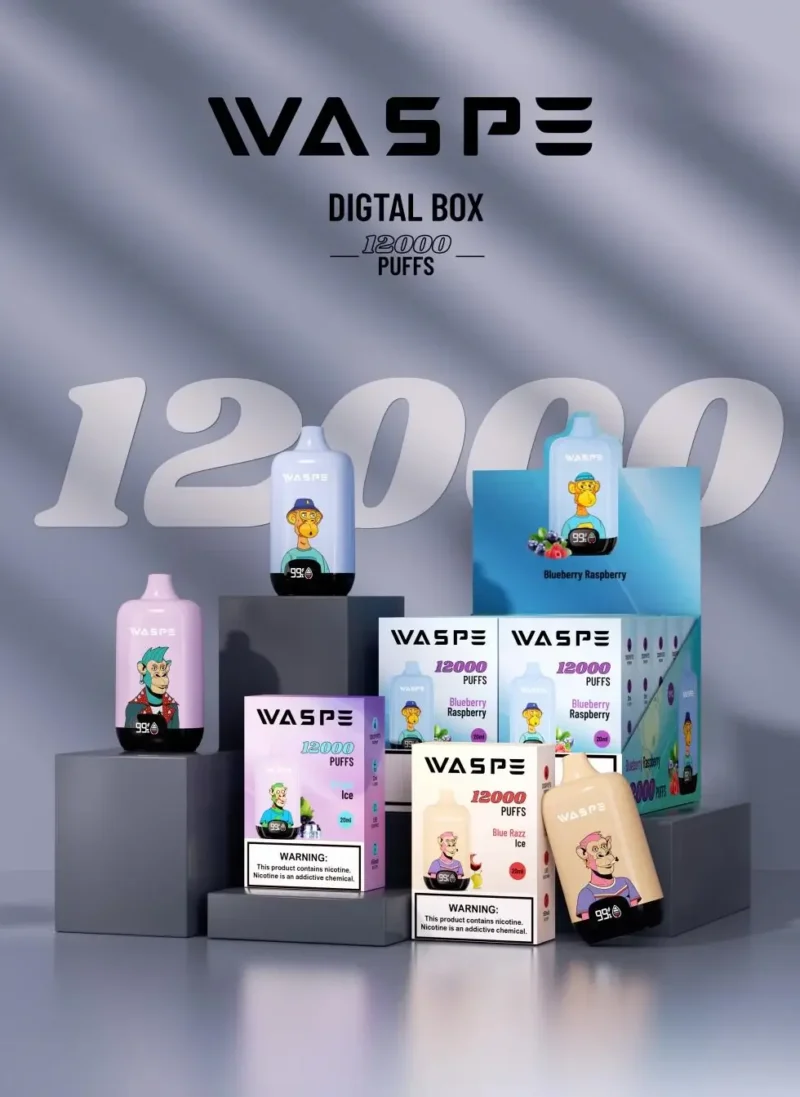 Wholesale Waspe 12000 Puffs Digital Box Vape Pen de unică folosință cu afișaj LCD 20ml Capacitate Mesh Coil Niveluri multiple de nicotină 0 2 3 5 4