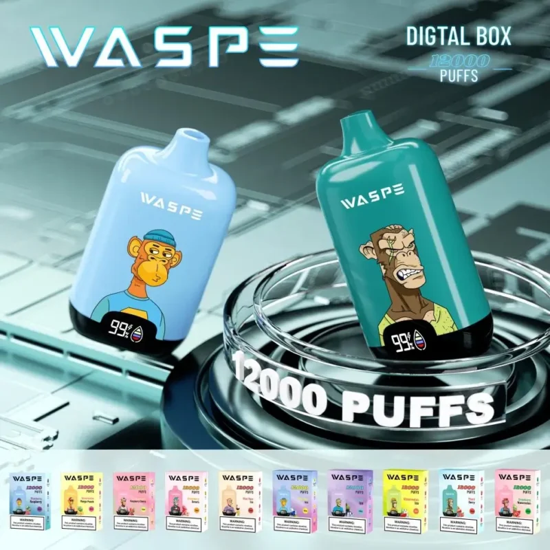 Wholesale Waspe 12000 Puffs Digital Box Vape Pen de unică folosință cu afișaj LCD 20ml Capacitate Mesh Coil Niveluri multiple de nicotină 0% 2% 3% 5% (5)