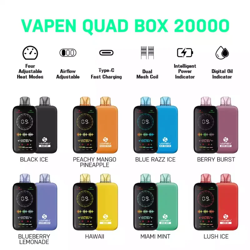 Original VAPEN QUAD BOX 20000 PUFFS 2% 5% Low Nicotine Recargable Vape Desechable al por mayor 2