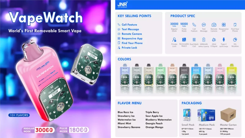 High Capacity JNR Vape Watch 30000 Puffs Disposable Vape with Large Display and Dual Mesh Coil for Bulk Orders