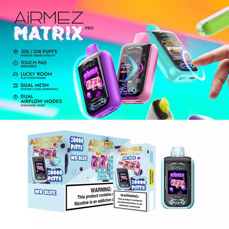 High Quality Airmez Matrix Pro 30000 Puffs Rechargeable Disposable Vape with 2 Percent Nicotine for Bulk Purchase